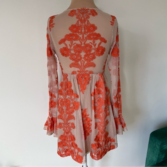 For Love & Lemons x Free People Temecula Long Sleeve Orange Floral Mini Dress XS - Picture 5 of 11